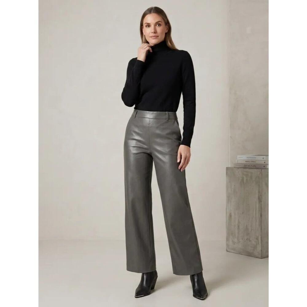 Lyssé Elysse Wide Leg Vegan Leather Pants in Gray Ash Size Small NWOT